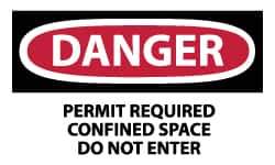 NMC - Accident Prevention Label, Header: DANGER - Legend: Danger - Permit Required - Confined Space - Do Not Enter, English, Red, Black & White, 5" Long x 3" High, Sign Muscle Finish - Apex Tool & Supply