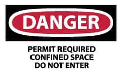 NMC - Accident Prevention Label, Header: DANGER - Legend: Danger - Permit Required - Confined Space - Do Not Enter, English, Red, Black & White, 5" Long x 3" High, Sign Muscle Finish - Apex Tool & Supply