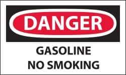 NMC - Accident Prevention Label, Header: DANGER - Legend: Danger - Gasoline - No Smoking, English, Red, Black & White, 5" Long x 3" High, Sign Muscle Finish - Apex Tool & Supply