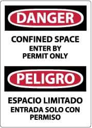 NMC - Accident Prevention Label, Header: DANGER - Legend: Danger - Confined Space - Enter by Permit Only, English & Spanish, Black, Red & White, 3" Long x 5" High, Sign Muscle Finish - Apex Tool & Supply