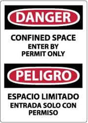NMC - Accident Prevention Label, Header: DANGER - Legend: Danger - Confined Space - Enter by Permit Only, English & Spanish, Black, Red & White, 3" Long x 5" High, Sign Muscle Finish - Apex Tool & Supply
