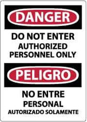 NMC - Security & Admittance Label, Header: DANGER - Legend: Danger - Do Not Enter - Authorized Personnel Only, English & Spanish, Black, Red & White, 3" Long x 5" High, Sign Muscle Finish - Apex Tool & Supply