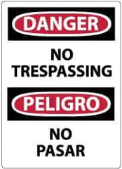NMC - "Danger - No Trespassing", 20" Long x 14" Wide, Rigid Plastic Safety Sign - Rectangle, 0.05" Thick, Use for Security & Admittance - Apex Tool & Supply