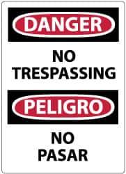 NMC - Security & Admittance Label, Header: DANGER - Legend: Danger - No Trespassing, English & Spanish, Black, Red & White, 3" Long x 5" High, Sign Muscle Finish - Apex Tool & Supply