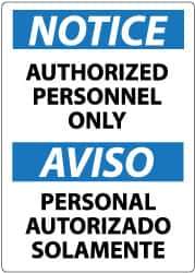 NMC - Security & Admittance Label, Header: NOTICE - Legend: Notice - Authorized Personnel Only, English & Spanish, Black, Blue & White, 3" Long x 5" High, Sign Muscle Finish - Apex Tool & Supply