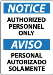 NMC - Security & Admittance Label, Header: NOTICE - Legend: Notice - Authorized Personnel Only, English & Spanish, Black, Blue & White, 3" Long x 5" High, Sign Muscle Finish - Apex Tool & Supply