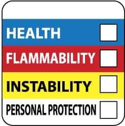 NMC - Hazardous Materials Label - Legend: Health - Flammability - Instability - Personal Protection, English, Blue, Red, Yellow & White, 2" Long x 2" High, Sign Muscle Finish - Apex Tool & Supply