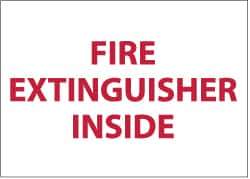 NMC - Fire Extinguisher Inside, Pressure Sensitive Vinyl Fire Sign - 5" Wide x 3" High - Apex Tool & Supply