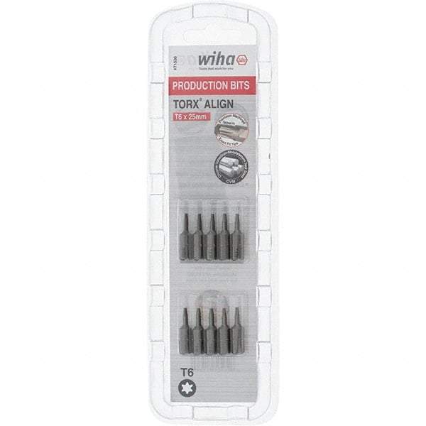 Wiha - 1/4" Drive T6 Torx Screwdriver Bit - 1" OAL, Insert Bit - Apex Tool & Supply