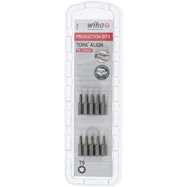 Wiha - 1/4" Drive T8 Torx Screwdriver Bit - 1" OAL, Insert Bit - Apex Tool & Supply