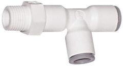 Parker - 1/4" OD, 3/8 NPTF, Bio-Sourced Nylon 11 Push-to-Connect Male Swivel Run Tee - 230 Max psi, White - Apex Tool & Supply