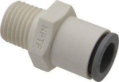 Parker - 3/8" OD, 1/4 NPTF, Bio-Sourced Nylon 11 Push-to-Connect Male Connector - 190 Max psi, White - Apex Tool & Supply
