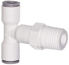 Parker - 1/4" OD, 1/4 NPTF, Bio-Sourced Nylon 11 Push-to-Connect Male Swivel Branch Tee - 230 Max psi, White - Apex Tool & Supply