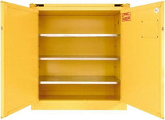 Securall Cabinets - 2 Door, 3 Shelf, Yellow Steel Standard Safety Cabinet for Flammable and Combustible Liquids - 46" High x 43" Wide x 18" Deep, Self Closing Door, 3 Point Key Lock, 40 Gal Capacity - Apex Tool & Supply