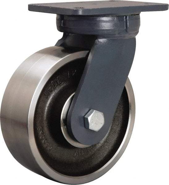 Hamilton - 8" Diam x 3" Wide x 10-1/2" OAH Top Plate Mount Swivel Caster - Forged Steel, 4,800 Lb Capacity, Tapered Roller Bearing, 5-1/4 x 7-1/4" Plate - Apex Tool & Supply