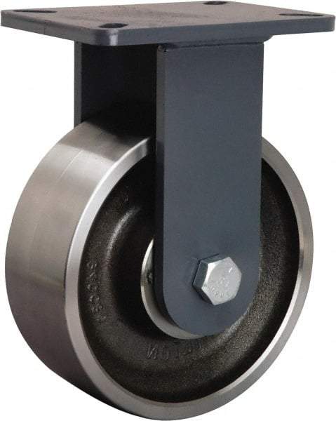 Hamilton - 8" Diam x 3" Wide x 10-1/2" OAH Top Plate Mount Rigid Caster - Forged Steel, 4,800 Lb Capacity, Tapered Roller Bearing, 5-1/4 x 7-1/4" Plate - Apex Tool & Supply