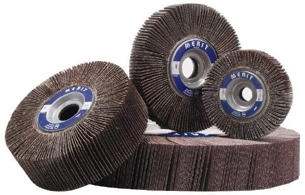Merit Abrasives - 3-1/2" Diam, 60 Grit Aluminum Oxide Unmounted Flap Wheel - 5/8" Hole, 1-1/2" Wide, Coated, Medium Grade, 30,,000 Max RPM , Cloth Backing - Apex Tool & Supply