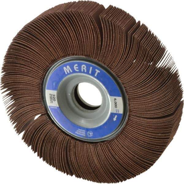 Merit Abrasives - 6" Diam, 320 Grit Aluminum Oxide Unmounted Flap Wheel - 1" Hole, 1" Wide, Coated, Very Fine Grade, 6,000 Max RPM , Cloth Backing - Apex Tool & Supply