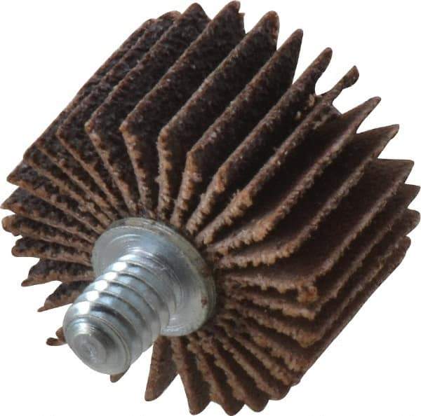 Merit Abrasives - 1" Diam x 5/8" Face Width, Medium Aluminum Oxide Coated Mounted Flap Wheel - 1/4-20 Threaded Mount, 60 Grit, Cloth Backing, 30,000 Max RPM - Apex Tool & Supply