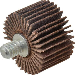 Merit Abrasives - 1" Diam x 5/8" Face Width, Medium Aluminum Oxide Coated Mounted Flap Wheel - 1/4-20 Threaded Mount, 80 Grit, Cloth Backing, 30,000 Max RPM - Apex Tool & Supply