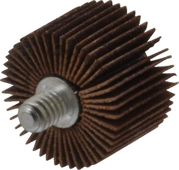 Merit Abrasives - 1" Diam x 5/8" Face Width, Fine Aluminum Oxide Coated Mounted Flap Wheel - 1/4-20 Threaded Mount, 120 Grit, Cloth Backing, 30,000 Max RPM - Apex Tool & Supply