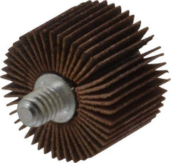Merit Abrasives - 1" Diam x 5/8" Face Width, Fine Aluminum Oxide Coated Mounted Flap Wheel - 1/4-20 Threaded Mount, 120 Grit, Cloth Backing, 30,000 Max RPM - Apex Tool & Supply