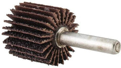 Merit Abrasives - 1" Diam x 1" Face Width, Coarse Aluminum Oxide Coated Mounted Flap Wheel - 1/4" Shank Mount, 40 Grit, Cloth Backing, 30,000 Max RPM - Apex Tool & Supply