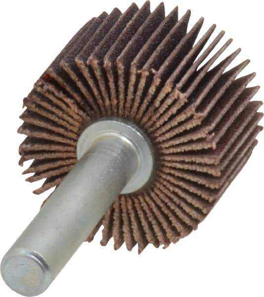 Merit Abrasives - 1" Diam x 5/8" Face Width, Very Fine Ceramic Alumina Coated Mounted Flap Wheel - 1/4" Shank Mount, 180 Grit, Cloth Backing, 30,000 Max RPM - Apex Tool & Supply