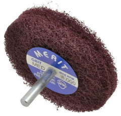 Merit Abrasives - 3" Diam, Medium Mounted Scrubber Buffing Wheel - 2 Ply, Medium Grade, 1/4" Shank Diam, 8,000 RPM - Apex Tool & Supply