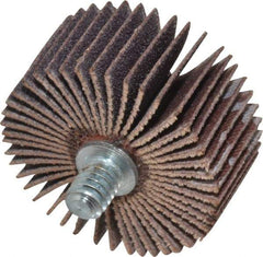 Merit Abrasives - 1-3/8" Diam x 5/8" Face Width, Fine Aluminum Oxide Coated Mounted Flap Wheel - 1/4-20 Threaded Mount, 120 Grit, Cloth Backing, 30,000 Max RPM - Apex Tool & Supply