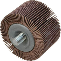 Merit Abrasives - 1-5/8" Diam x 1" Face Width, Fine Aluminum Oxide Coated Mounted Flap Wheel - 1/4-20 Threaded Mount, 120 Grit, Cloth Backing, 25,000 Max RPM - Apex Tool & Supply