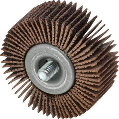 Merit Abrasives - 2" Diam x 3/4" Face Width, Medium Aluminum Oxide Coated Mounted Flap Wheel - 1/4-20 Threaded Mount, 60 Grit, Cloth Backing, 25,000 Max RPM - Apex Tool & Supply