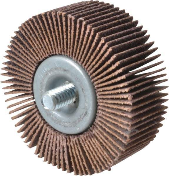 Merit Abrasives - 2" Diam x 3/4" Face Width, Medium Aluminum Oxide Coated Mounted Flap Wheel - 1/4-20 Threaded Mount, 80 Grit, Cloth Backing, 25,000 Max RPM - Apex Tool & Supply
