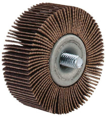 Merit Abrasives - 2" Diam x 3/4" Face Width, Fine Aluminum Oxide Coated Mounted Flap Wheel - 1/4-20 Threaded Mount, 120 Grit, Cloth Backing, 25,000 Max RPM - Apex Tool & Supply