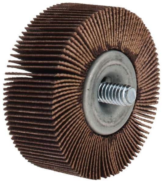 Merit Abrasives - 2" Diam x 3/4" Face Width, Very Fine Aluminum Oxide Coated Mounted Flap Wheel - 1/4-20 Threaded Mount, 180 Grit, Cloth Backing, 25,000 Max RPM - Apex Tool & Supply