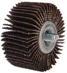 Merit Abrasives - 2" Diam x 1" Face Width, Coarse Aluminum Oxide Coated Mounted Flap Wheel - 1/4-20 Threaded Mount, 40 Grit, Cloth Backing, 25,000 Max RPM - Apex Tool & Supply
