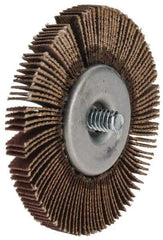 Merit Abrasives - 2-1/2" Diam x 1/4" Face Width, Fine Aluminum Oxide Coated Mounted Flap Wheel - 1/4-20 Threaded Mount, 120 Grit, Cloth Backing, 25,000 Max RPM - Apex Tool & Supply