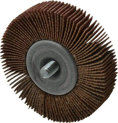 Merit Abrasives - 2-1/2" Diam x 1/2" Face Width, Medium Aluminum Oxide Coated Mounted Flap Wheel - 1/4-20 Threaded Mount, 80 Grit, Cloth Backing, 20,000 Max RPM - Apex Tool & Supply
