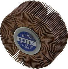 Merit Abrasives - 2-1/2" Diam x 1" Face Width, Very Fine Aluminum Oxide Coated Mounted Flap Wheel - 1/4-20 Threaded Mount, 180 Grit, Cloth Backing, 20,000 Max RPM - Apex Tool & Supply