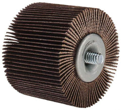 Merit Abrasives - 2" Diam x 1-1/2" Face Width, Fine Aluminum Oxide Coated Mounted Flap Wheel - 1/4-20 Threaded Mount, 120 Grit, Cloth Backing, 25,000 Max RPM - Apex Tool & Supply