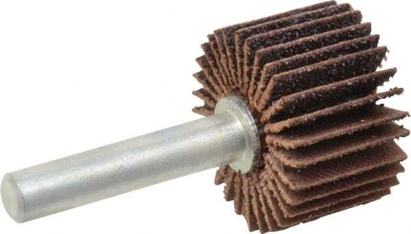 Merit Abrasives - 1" Diam x 5/8" Face Width, Medium Ceramic Alumina Coated Mounted Flap Wheel - 1/4" Shank Mount, 60 Grit, Cloth Backing, 30,000 Max RPM - Apex Tool & Supply