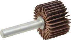 Merit Abrasives - 1" Diam x 5/8" Face Width, Medium Ceramic Alumina Coated Mounted Flap Wheel - 1/4" Shank Mount, 60 Grit, Cloth Backing, 30,000 Max RPM - Apex Tool & Supply