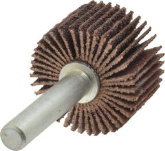 Merit Abrasives - 1" Diam x 5/8" Face Width, Medium Ceramic Alumina Coated Mounted Flap Wheel - 1/4" Shank Mount, 80 Grit, Cloth Backing, 30,000 Max RPM - Apex Tool & Supply
