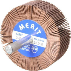 Merit Abrasives - 2" Diam x 3/4" Face Width, Extra Fine Ceramic Alumina Coated Mounted Flap Wheel - 1/4" Shank Mount, 320 Grit, 25,000 Max RPM - Apex Tool & Supply