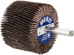 Merit Abrasives - 2" Diam x 1-1/2" Face Width, Coarse Aluminum Oxide Coated Mounted Flap Wheel - 1/4" Shank Mount, 40 Grit, Cloth Backing, 25,000 Max RPM - Apex Tool & Supply