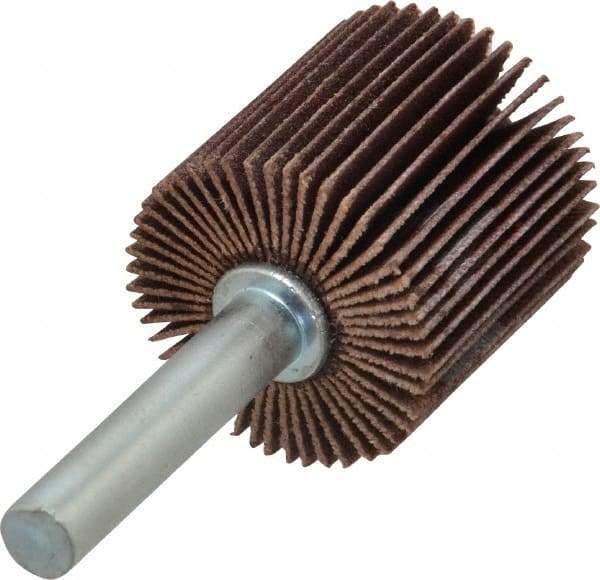Merit Abrasives - 1" Diam x 1" Face Width, Extra Fine Ceramic Alumina Coated Mounted Flap Wheel - 1/4" Shank Mount, 320 Grit, Cloth Backing, 30,000 Max RPM - Apex Tool & Supply