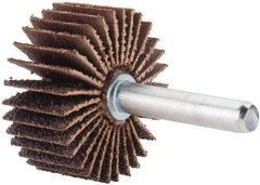 Merit Abrasives - 1-3/8" Diam x 5/8" Face Width, Medium Aluminum Oxide Coated Mounted Flap Wheel - 1/4" Shank Mount, 60 Grit, Cloth Backing, 30,000 Max RPM - Apex Tool & Supply
