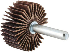Merit Abrasives - 1-3/8" Diam x 5/8" Face Width, Medium Aluminum Oxide Coated Mounted Flap Wheel - 1/4" Shank Mount, 80 Grit, Cloth Backing, 30,000 Max RPM - Apex Tool & Supply