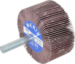 Merit Abrasives - 2" Diam x 1" Face Width, Very Fine Ceramic Alumina Coated Mounted Flap Wheel - 1/4" Shank Mount, 240 Grit, Cloth Backing, 25,000 Max RPM - Apex Tool & Supply