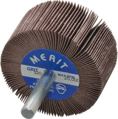 Merit Abrasives - 2" Diam x 1" Face Width, Extra Fine Ceramic Alumina Coated Mounted Flap Wheel - 1/4" Shank Mount, 320 Grit, Cloth Backing, 25,000 Max RPM - Apex Tool & Supply